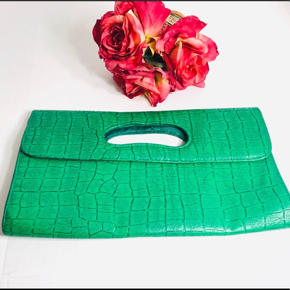 GIANNINI green faux snakeskin clutch